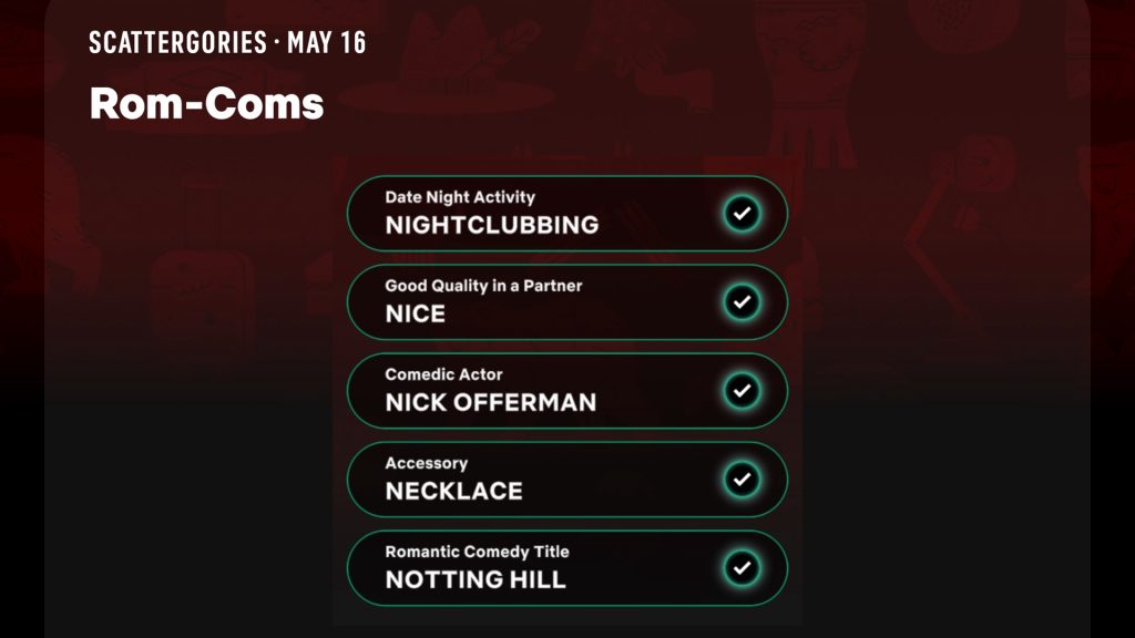 Netflix Puzzled Scattergories Solution May 16 2026