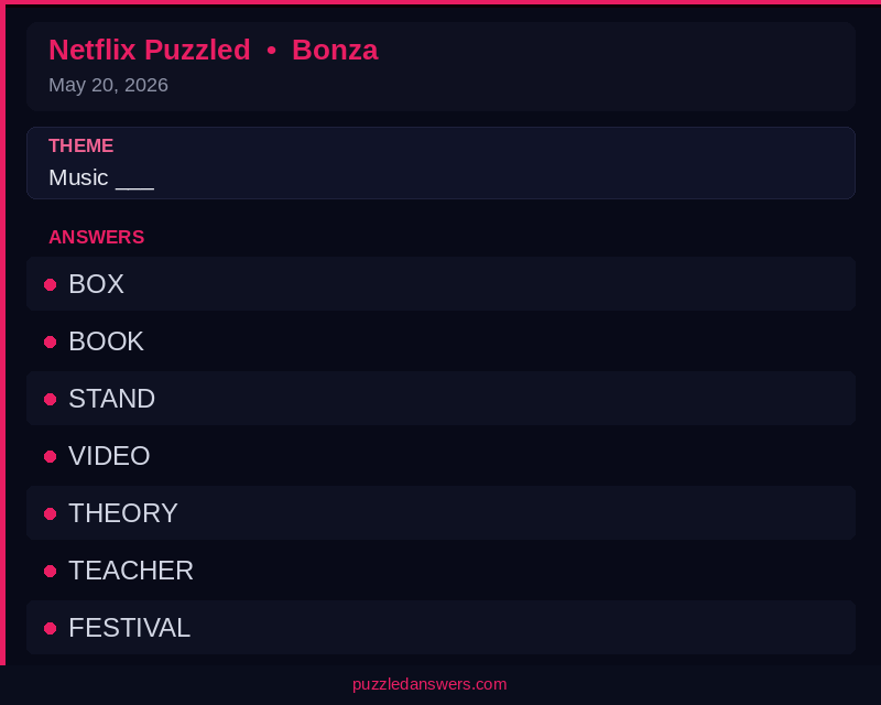 Netflix Puzzled Bonza Solution May 20 2026