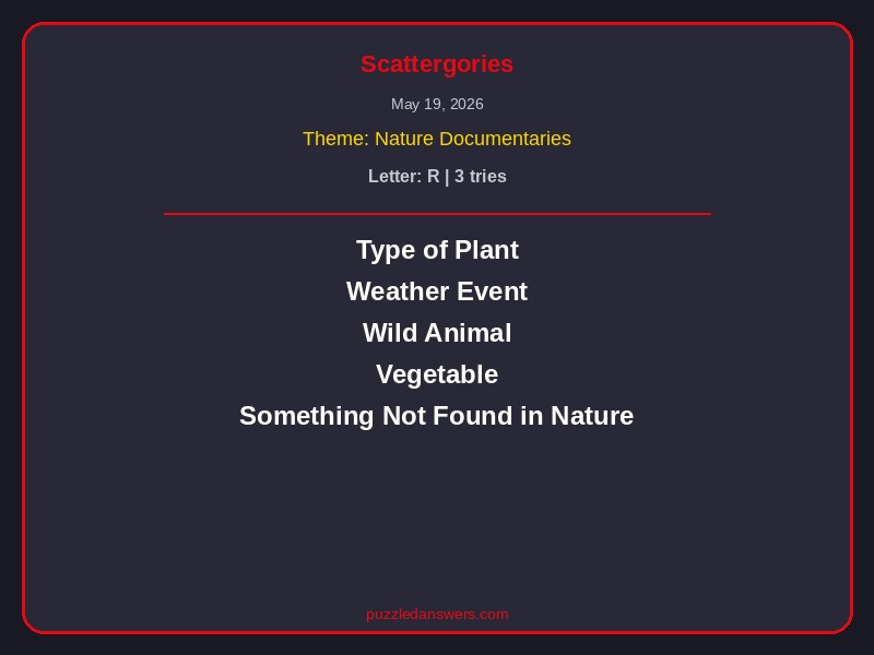 Netflix Puzzled Scattergories Solution May 19 2026