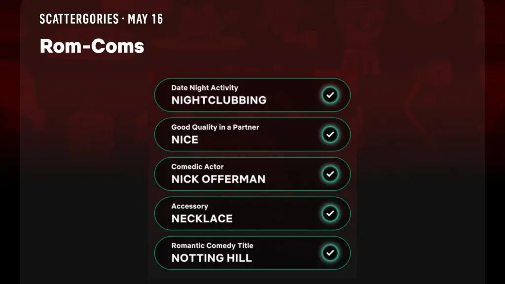 Netflix Puzzled Scattergories Answers